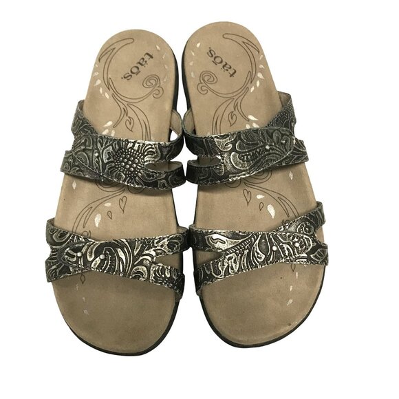 Taos Womens Slide Flat Sandals Bronze Leather Size 7/38 Hook & Loop Adjustable - Picture 1 of 8